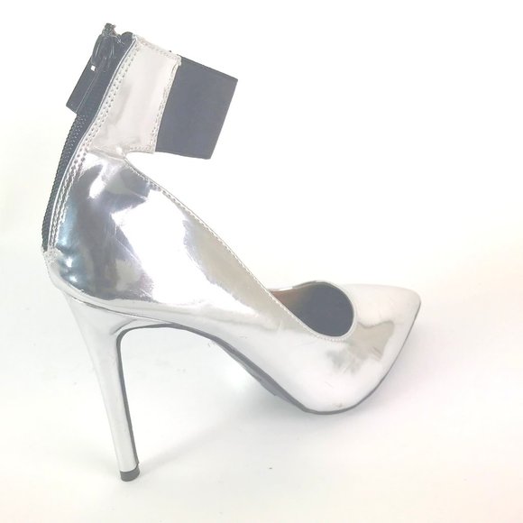 Silver Hi Heels with Black Ankle Strap - Picture 3 of 5
